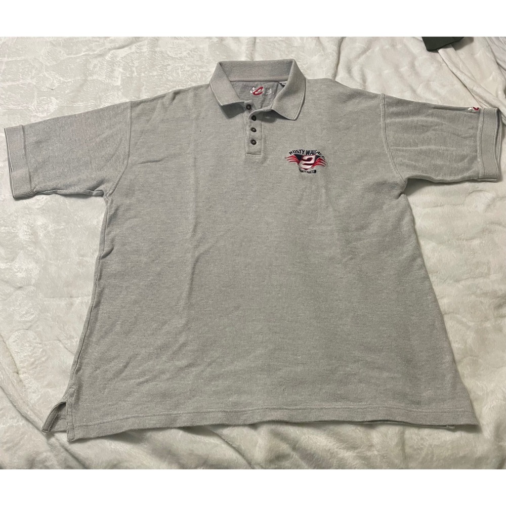 Chase Authentics Polo Mens L Gray Rusty Wallace NASCAR Ribbed Short Sleeve Shirt